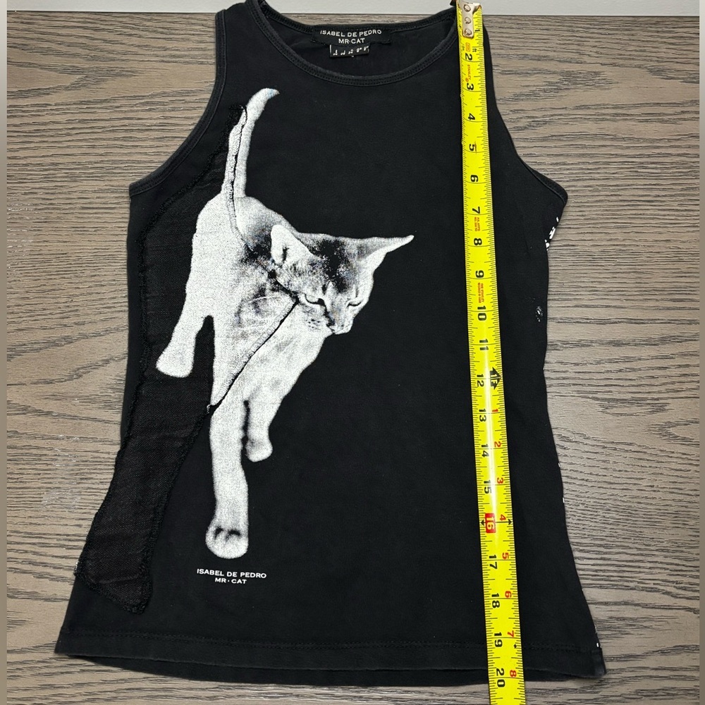 Vintage Isabel de Pedro MR CAT Tank Top Basque Text Linen Avant Art Top XS - Picture 6 of 6
